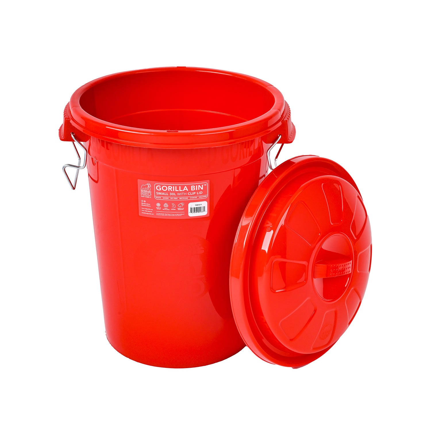 Red Gorilla Bin With Clip Lid 30  Lt